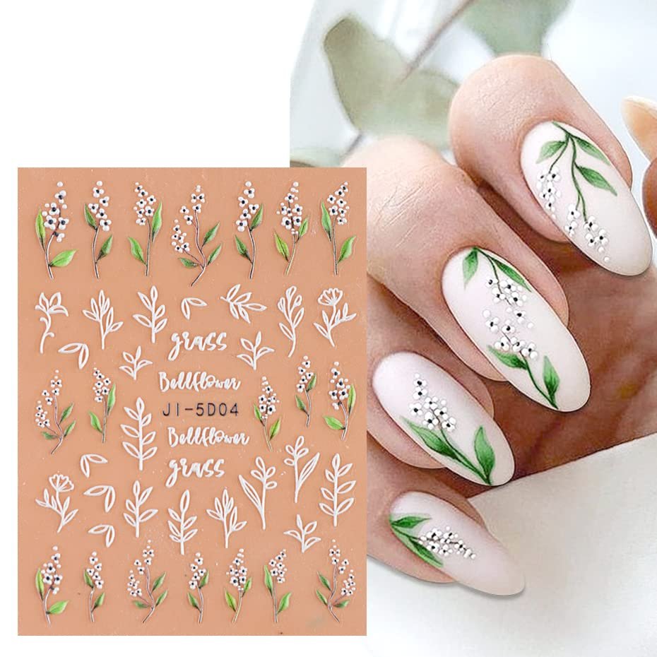 3D Embossed Flower Leaves Nail Art Stickers - 4 Sheets of 5D Self-Adhesive Decals for Summer Nail Designs - görsel 5