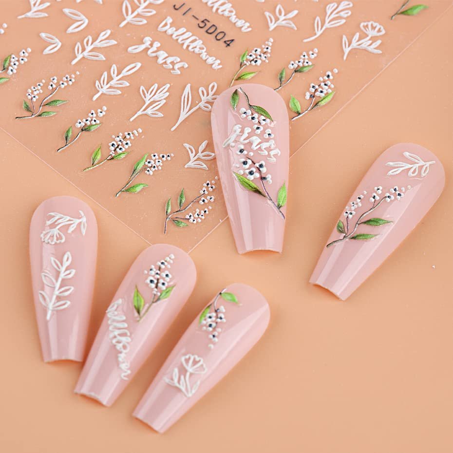 3D Embossed Flower Leaves Nail Art Stickers - 4 Sheets of 5D Self-Adhesive Decals for Summer Nail Designs - görsel 11