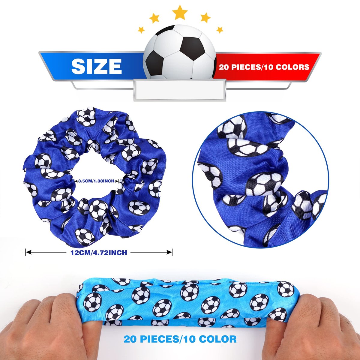 Soccer Party Supplies Set: 140 Pcs Satin Scrunchies, Adjustable Bracelets & Stickers for Sports Themed Birthday Avelisse