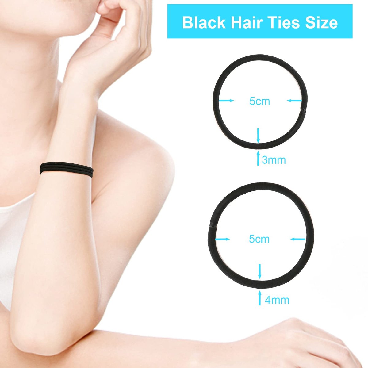 YXYL Hair Ties - 220 PCS Black Hair Elastics, Premium Rubber Bands for Women Men Ponytail Holders - Medium Thick Curly Hair (120PCS 4mm + 100PCS 3mm) - görsel 5