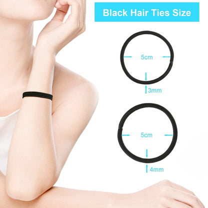 YXYL Hair Ties - 220 PCS Black Hair Elastics, Premium Rubber Bands for Women Men Ponytail Holders - Medium Thick Curly Hair (120PCS 4mm + 100PCS 3mm)
