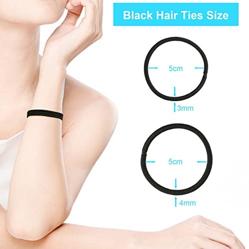 YXYL Hair Ties - 220 PCS Black Hair Elastics, Premium Rubber Bands for Women Men Ponytail Holders - Medium Thick Curly Hair (120PCS 4mm + 100PCS 3mm) - görsel 6
