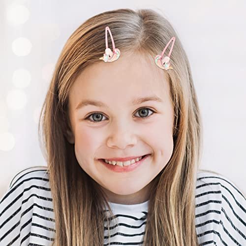Wingchold Girls Flower Snap Hair Clips - 8 Pack Unicorn No Slip Metal Hair Pins for Toddlers Kids, Colorful Rabbit Barrette Hair Accessories, Party Birthday Gift Supplies - görsel 4