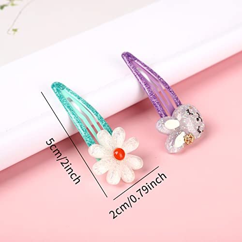Wingchold Girls Flower Snap Hair Clips - 8 Pack Unicorn No Slip Metal Hair Pins for Toddlers Kids, Colorful Rabbit Barrette Hair Accessories, Party Birthday Gift Supplies - görsel 10