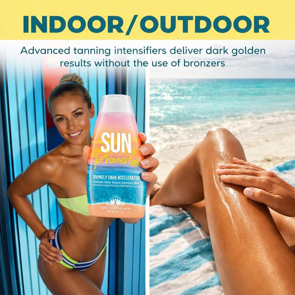 Elegant Sun Sun Proverbs Tanning Bed Lotion - Dark Tan Accelerator for Indoor & Outdoor Use, Bronzer-Free White Lotion for Natural Bronzing, 10 Fl Oz Avelisse