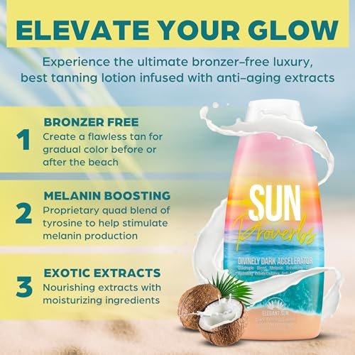 Elegant Sun Sun Proverbs Tanning Bed Lotion - Dark Tan Accelerator for Indoor & Outdoor Use, Bronzer-Free White Lotion for Natural Bronzing, 10 Fl Oz Avelisse