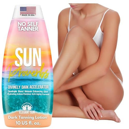 Elegant Sun Sun Proverbs Tanning Bed Lotion - Dark Tan Accelerator for Indoor & Outdoor Use, Bronzer-Free White Lotion for Natural Bronzing, 10 Fl Oz Avelisse