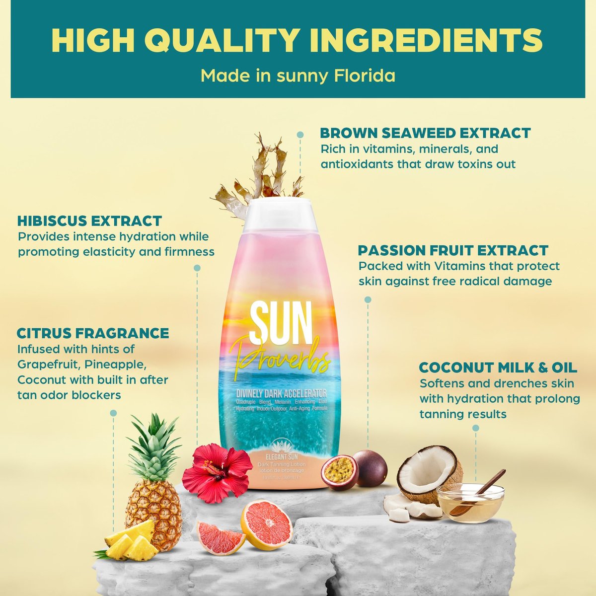 Elegant Sun Sun Proverbs Tanning Bed Lotion - Dark Tan Accelerator for Indoor & Outdoor Use, Bronzer-Free White Lotion for Natural Bronzing, 10 Fl Oz Avelisse
