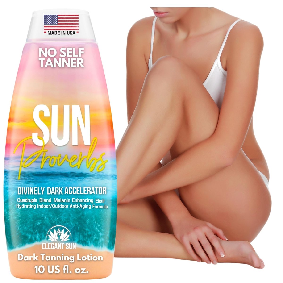 Elegant Sun Sun Proverbs Tanning Bed Lotion - Dark Tan Accelerator for Indoor & Outdoor Use, Bronzer-Free White Lotion for Natural Bronzing, 10 Fl Oz Avelisse