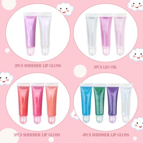 M&U Glitter Lip Gloss Set with Carrying Case - 12 Assorted Flavors Moisturizing Shimmer Glossy Lip Makeup for Kids and Teens Ages 5+ - görsel 10