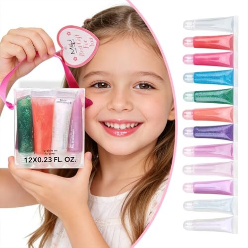 M&U Glitter Lip Gloss Set with Carrying Case - 12 Assorted Flavors Moisturizing Shimmer Glossy Lip Makeup for Kids and Teens Ages 5+ - görsel 12