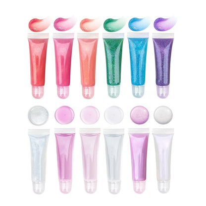 M&U Glitter Lip Gloss Set with Carrying Case - 12 Assorted Flavors Moisturizing Shimmer Glossy Lip Makeup for Kids and Teens Ages 5+