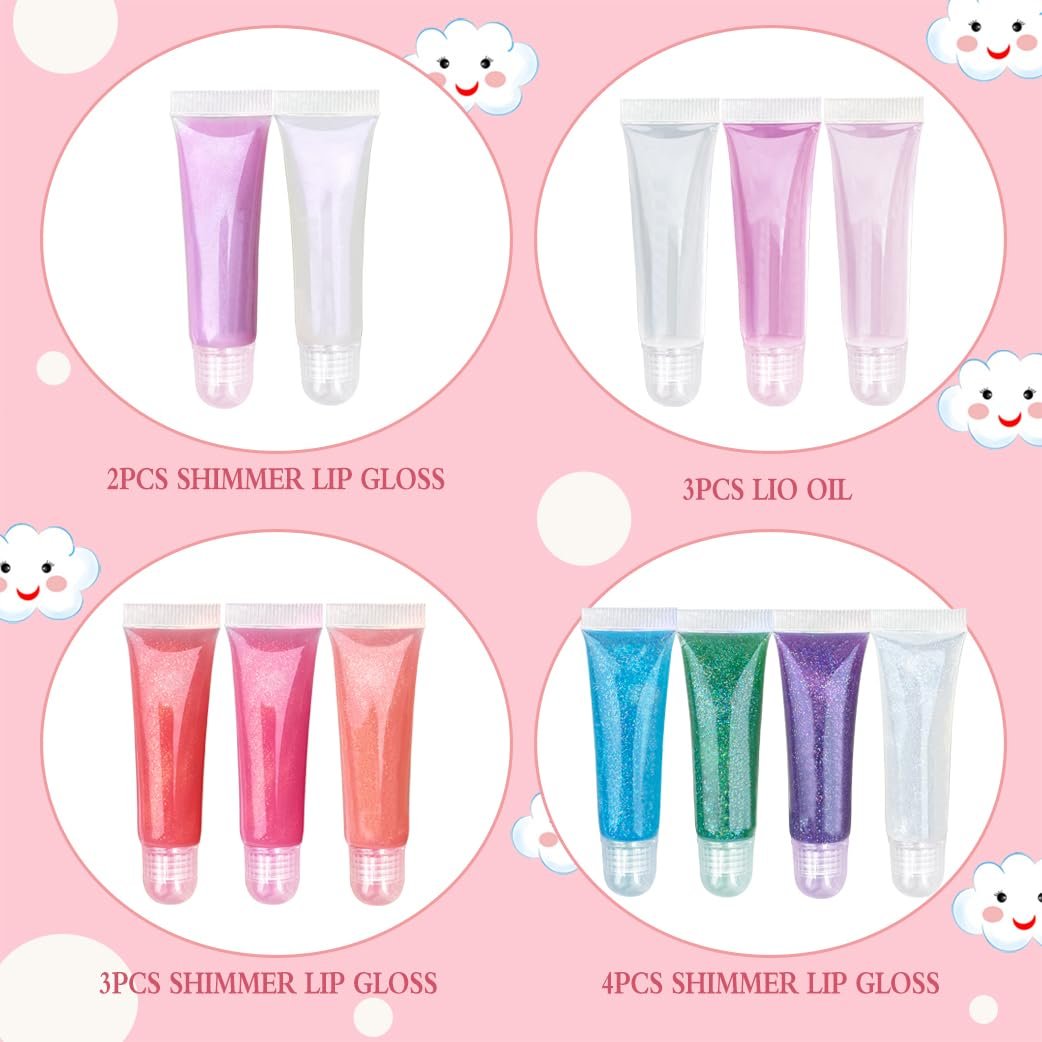 M&U Glitter Lip Gloss Set with Carrying Case - 12 Assorted Flavors Moisturizing Shimmer Glossy Lip Makeup for Kids and Teens Ages 5+ - görsel 9