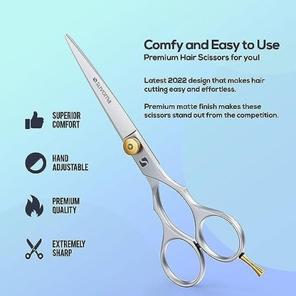 Suvorna 6" Professional Hair Scissors - High Carbon Steel Shears for Precision Cutting, Trimming & Grooming - Right Hand Hair Cutting Scissors for Men, Women, Kids & Adults