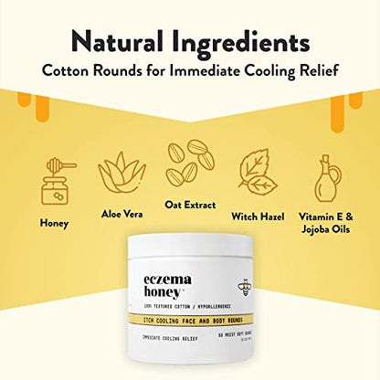 ECZEMA HONEY Itch Cooling Face & Body Rounds - Anti-Itch Cotton Face Pads - Moisturizer for Eczema, Dry & Sensitive Skin (50 Cotton Rounds) Avelisse
