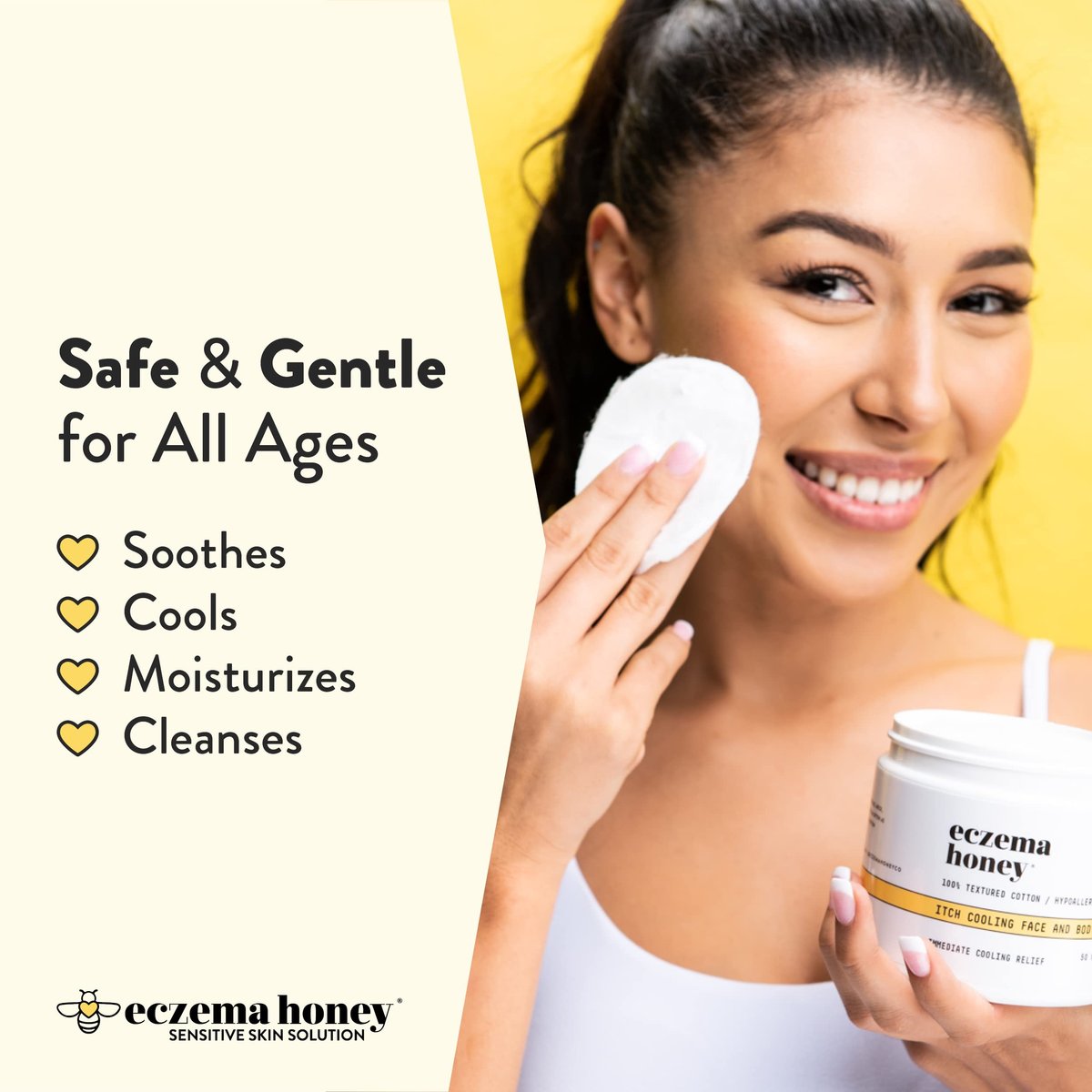 ECZEMA HONEY Itch Cooling Face & Body Rounds - Anti-Itch Cotton Face Pads - Moisturizer for Eczema, Dry & Sensitive Skin (50 Cotton Rounds) Avelisse