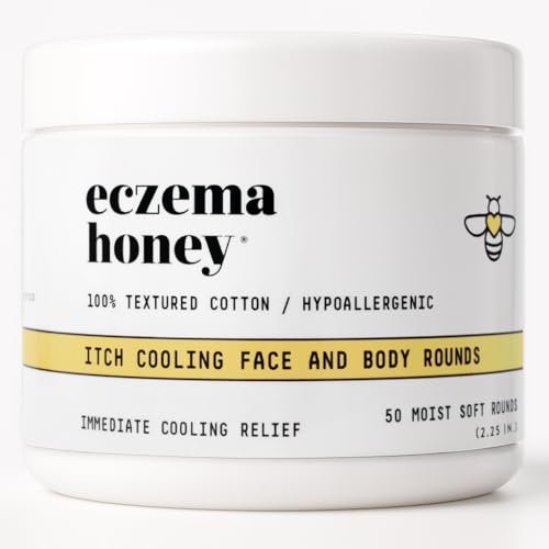 ECZEMA HONEY Itch Cooling Face & Body Rounds - Anti-Itch Cotton Face Pads - Moisturizer for Eczema, Dry & Sensitive Skin (50 Cotton Rounds) Avelisse