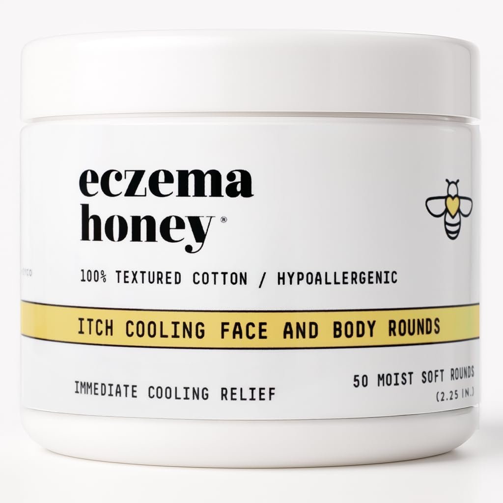 ECZEMA HONEY Itch Cooling Face & Body Rounds - Anti-Itch Cotton Face Pads - Moisturizer for Eczema, Dry & Sensitive Skin (50 Cotton Rounds) Avelisse