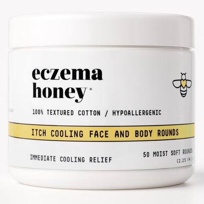 ECZEMA HONEY Itch Cooling Face & Body Rounds - Anti-Itch Cotton Face Pads - Moisturizer for Eczema, Dry & Sensitive Skin (50 Cotton Rounds) Avelisse
