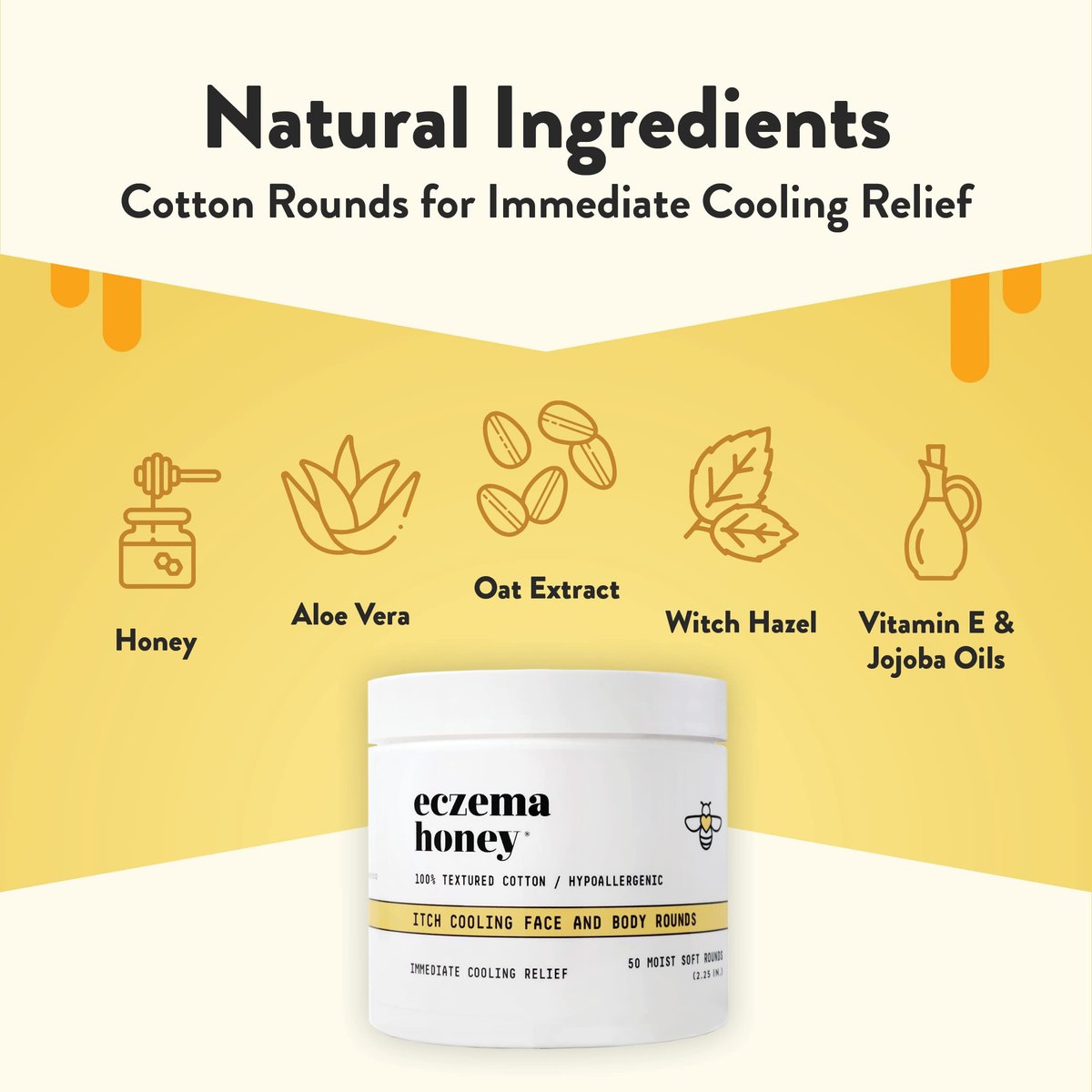 ECZEMA HONEY Itch Cooling Face & Body Rounds - Anti-Itch Cotton Face Pads - Moisturizer for Eczema, Dry & Sensitive Skin (50 Cotton Rounds) Avelisse