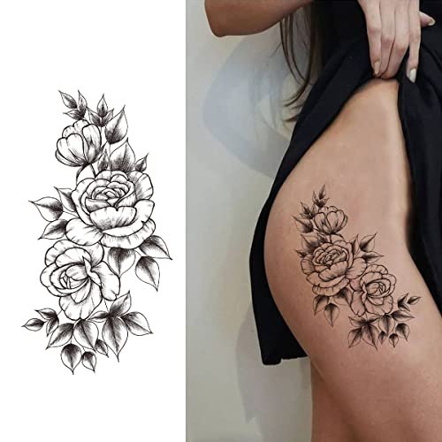Tazimi 10 Sheets 3D Black Flower Rose Temporary Tattoos for Women – Waterproof Fake Body Art Stickers - görsel 8