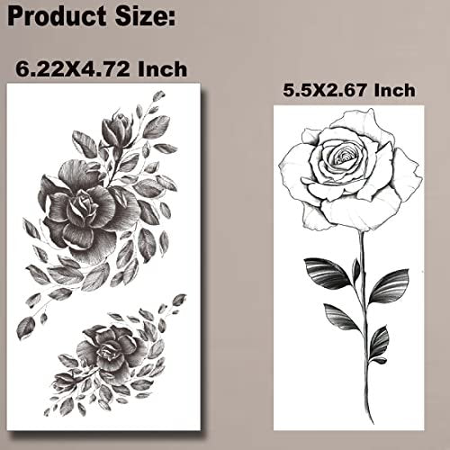 Tazimi 10 Sheets 3D Black Flower Rose Temporary Tattoos for Women – Waterproof Fake Body Art Stickers - görsel 10