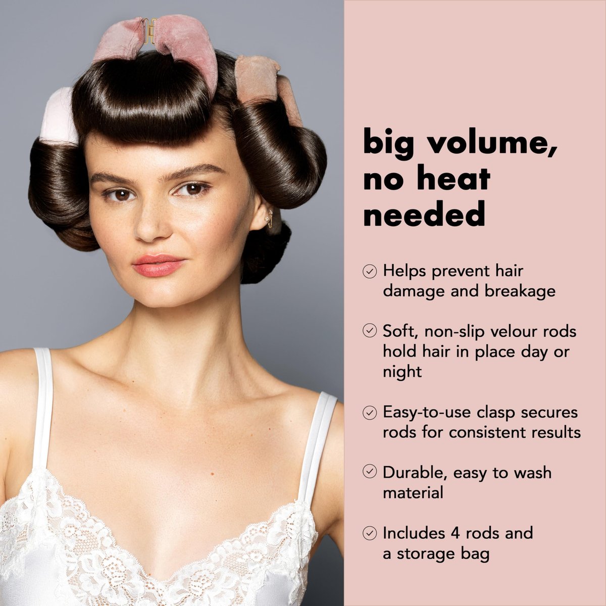 The Hair Edit Volumizing Hair Rods for Overnight Curls - No Heat Hair Rollers for Long or Medium Hair, Soft Velour Curlers, Damage-Free Styling Tools for Volumizing Waves, 4 Pack 10.5" Long Avelisse