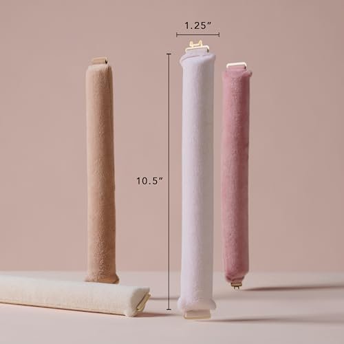 The Hair Edit Volumizing Hair Rods for Overnight Curls - No Heat Hair Rollers for Long or Medium Hair, Soft Velour Curlers, Damage-Free Styling Tools for Volumizing Waves, 4 Pack 10.5" Long Avelisse