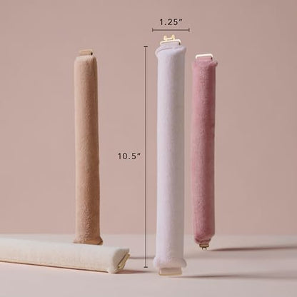 The Hair Edit Volumizing Hair Rods for Overnight Curls - No Heat Hair Rollers for Long or Medium Hair, Soft Velour Curlers, Damage-Free Styling Tools for Volumizing Waves, 4 Pack 10.5" Long Avelisse