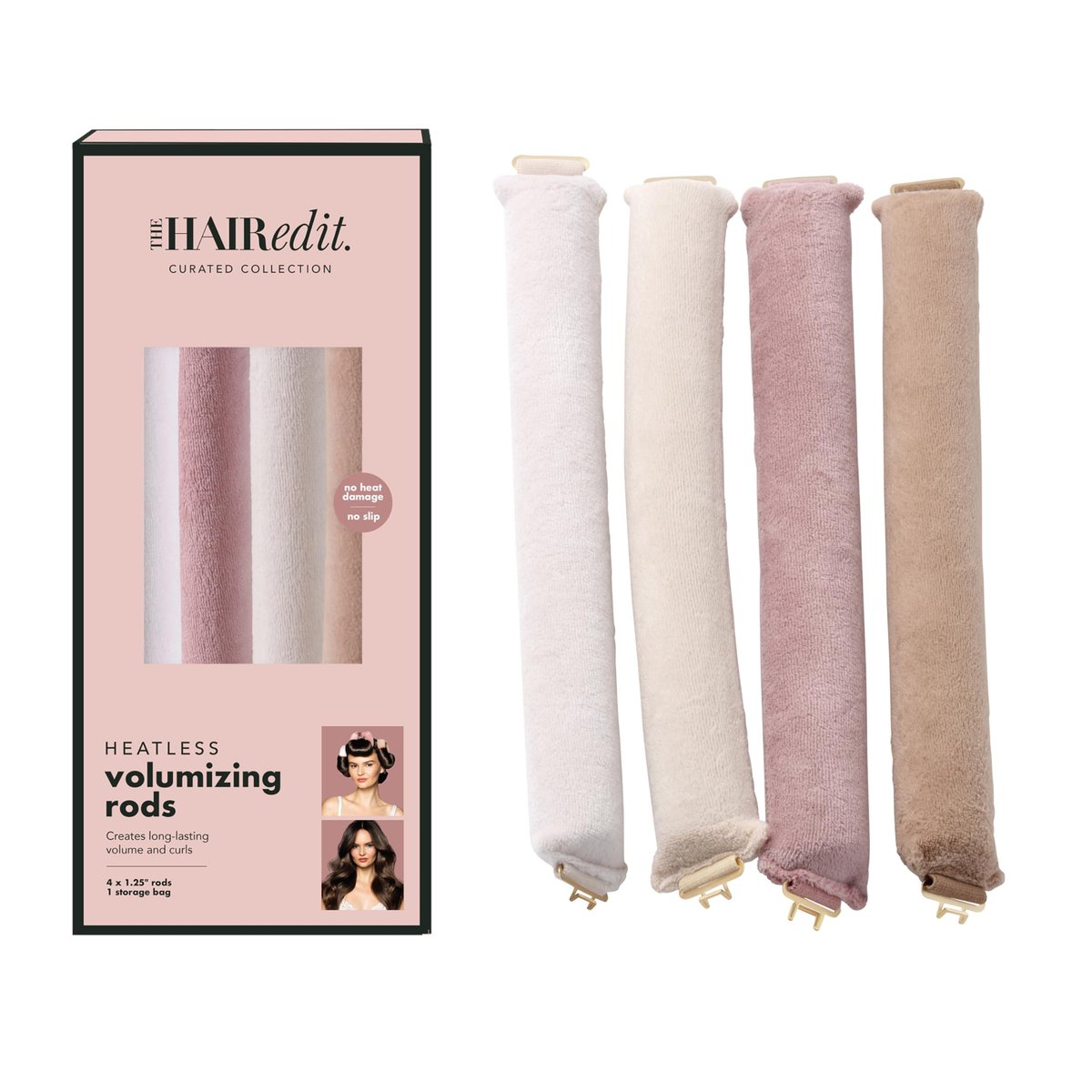 The Hair Edit Volumizing Hair Rods for Overnight Curls - No Heat Hair Rollers for Long or Medium Hair, Soft Velour Curlers, Damage-Free Styling Tools for Volumizing Waves, 4 Pack 10.5" Long Avelisse