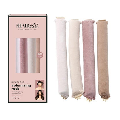 The Hair Edit Volumizing Hair Rods for Overnight Curls - No Heat Hair Rollers for Long or Medium Hair, Soft Velour Curlers, Damage-Free Styling Tools for Volumizing Waves, 4 Pack 10.5" Long Avelisse