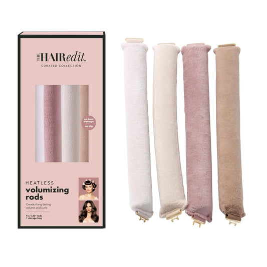 The Hair Edit Volumizing Hair Rods for Overnight Curls - No Heat Hair Rollers for Long or Medium Hair, Soft Velour Curlers, Damage-Free Styling Tools for Volumizing Waves, 4 Pack 10.5" Long Avelisse