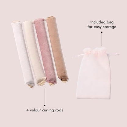 The Hair Edit Volumizing Hair Rods for Overnight Curls - No Heat Hair Rollers for Long or Medium Hair, Soft Velour Curlers, Damage-Free Styling Tools for Volumizing Waves, 4 Pack 10.5" Long Avelisse