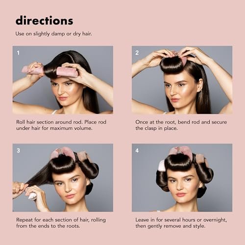 The Hair Edit Volumizing Hair Rods for Overnight Curls - No Heat Hair Rollers for Long or Medium Hair, Soft Velour Curlers, Damage-Free Styling Tools for Volumizing Waves, 4 Pack 10.5" Long Avelisse