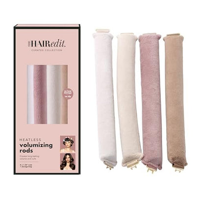 The Hair Edit Volumizing Hair Rods for Overnight Curls - No Heat Hair Rollers for Long or Medium Hair, Soft Velour Curlers, Damage-Free Styling Tools for Volumizing Waves, 4 Pack 10.5" Long Avelisse