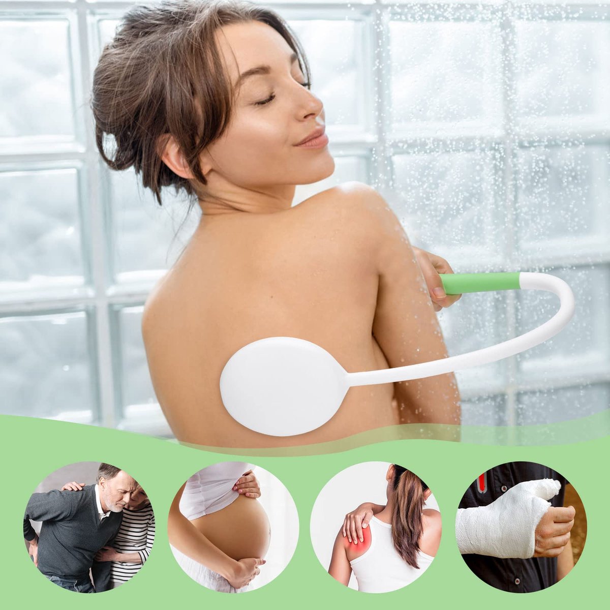 LYIGEOL 27.5" Back Bath Brush with Long Curved Handle - U-Shaped Body Scrubber for Elderly, Disabled, Post-Surgery, Limited Mobility, Spine Pain, Frozen Shoulder Avelisse