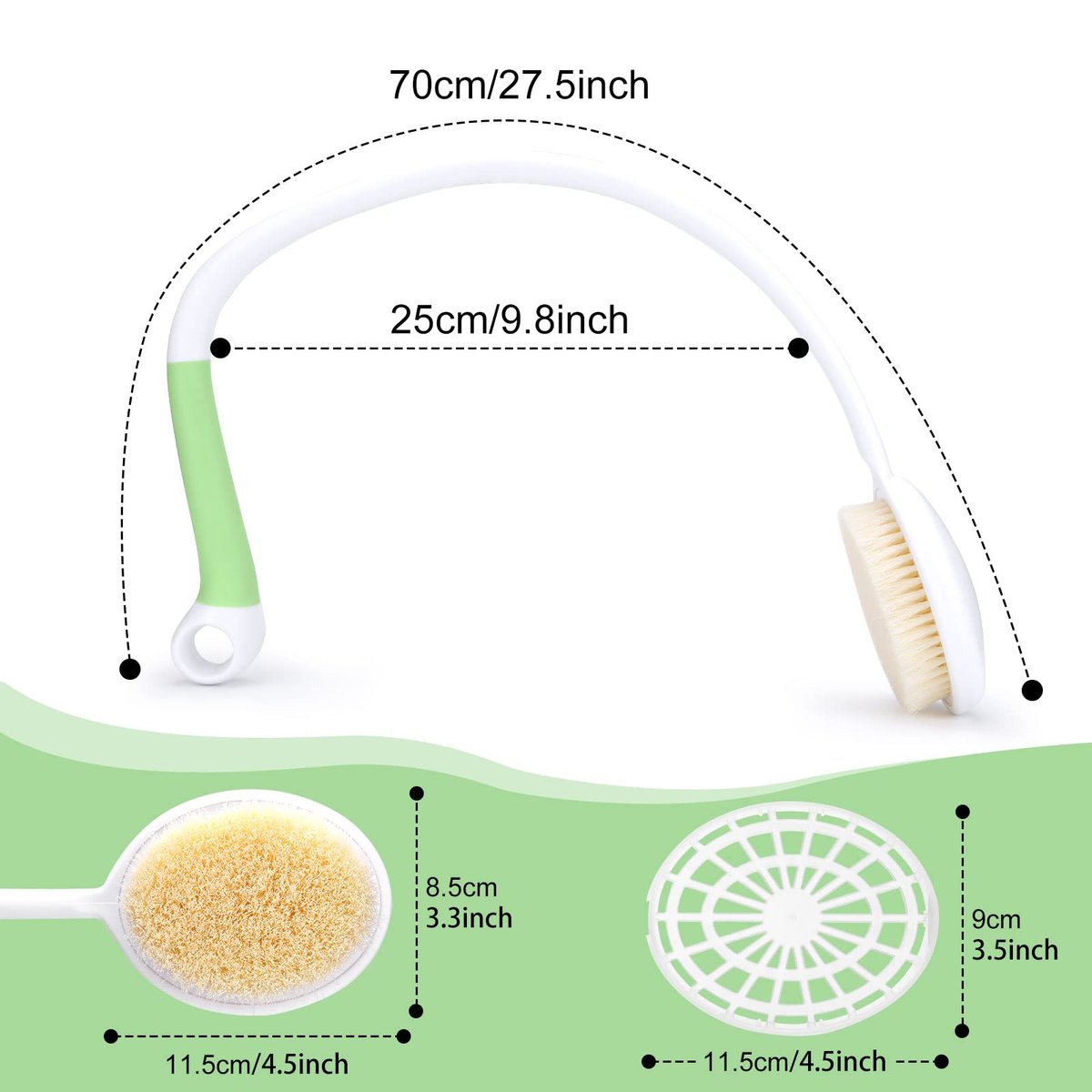 LYIGEOL 27.5" Back Bath Brush with Long Curved Handle - U-Shaped Body Scrubber for Elderly, Disabled, Post-Surgery, Limited Mobility, Spine Pain, Frozen Shoulder Avelisse