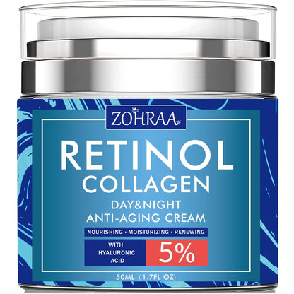 Retinol Cream for Face - Anti-Aging Moisturizer with Collagen, Hyaluronic Acid, Vitamin C & E - Natural Ingredients Day & Night Cream for Women and Men