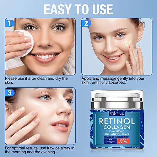 Retinol Cream for Face - Anti-Aging Moisturizer with Collagen, Hyaluronic Acid, Vitamin C & E - Natural Ingredients Day & Night Cream for Women and Men - görsel 10
