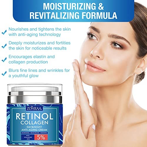 Retinol Cream for Face - Anti-Aging Moisturizer with Collagen, Hyaluronic Acid, Vitamin C & E - Natural Ingredients Day & Night Cream for Women and Men - görsel 6