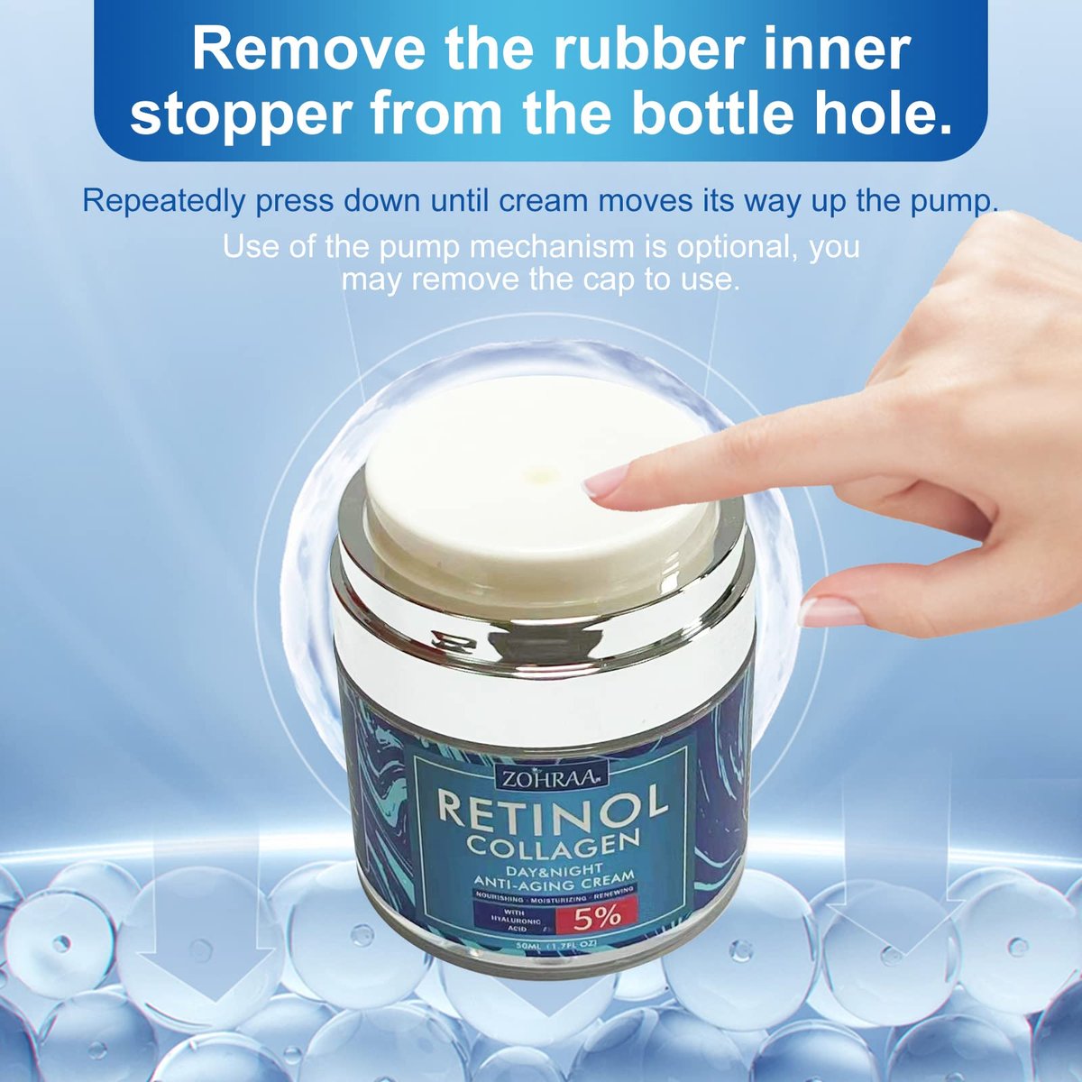 Retinol Cream for Face - Anti-Aging Moisturizer with Collagen, Hyaluronic Acid, Vitamin C & E - Natural Ingredients Day & Night Cream for Women and Men - görsel 7