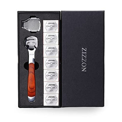 ZIZZON Foot Care Pedicure Callus Shaver Hard Skin Remover with Wood Handle and 70 Replacement Blades