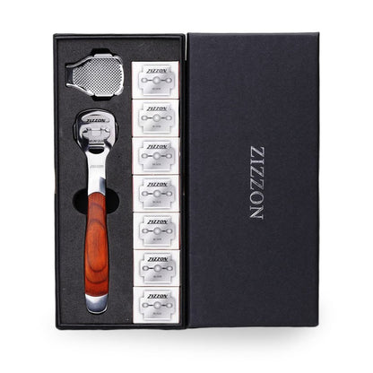 ZIZZON Foot Care Pedicure Callus Shaver Hard Skin Remover with Wood Handle and 70 Replacement Blades