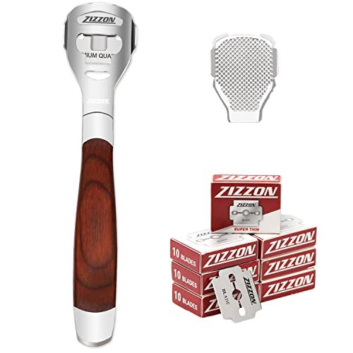 ZIZZON Foot Care Pedicure Callus Shaver Hard Skin Remover with Wood Handle and 70 Replacement Blades - görsel 2