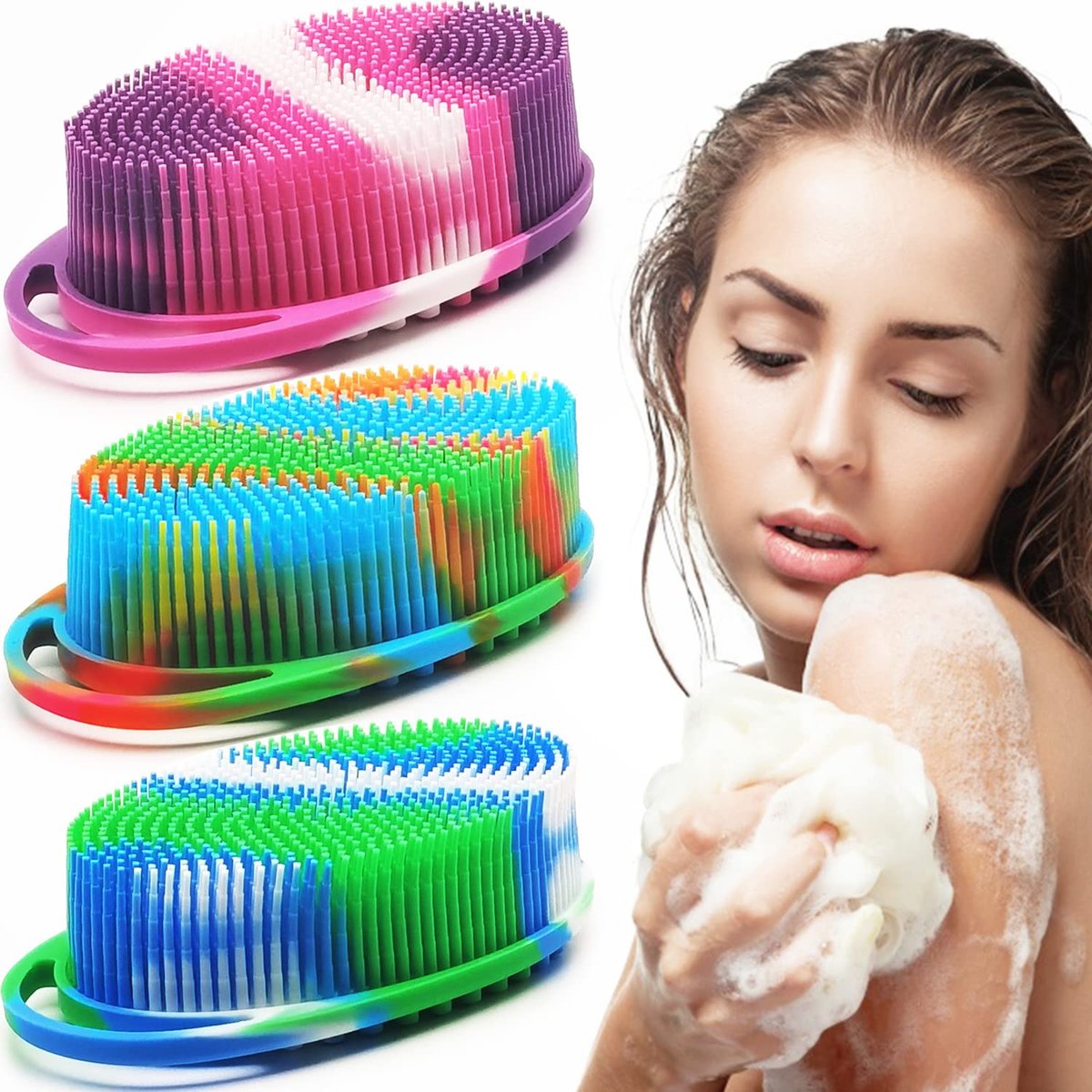 Soft Exfoliating Body Shower Scrubber - Silicone Bath Brush for Kids & Adults - 3 Pack - görsel 1