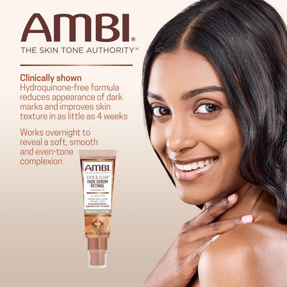 Ambi Even & Clear Fade Serum – Hydroquinone-Free Dark Spot Corrector with Retinol, Hyaluronic Acid, Niacinamide & Ceramides for Hyperpigmentation – 1 Fl Oz