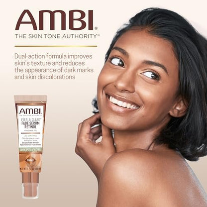 Ambi Even & Clear Fade Serum – Hydroquinone-Free Dark Spot Corrector with Retinol, Hyaluronic Acid, Niacinamide & Ceramides for Hyperpigmentation – 1 Fl Oz