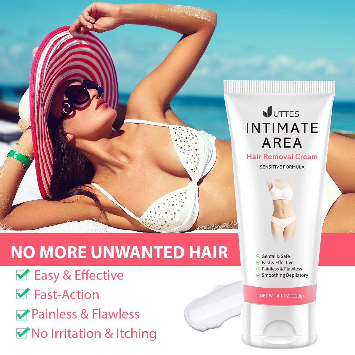 Intimate & Private Hair Removal Cream for Women – Painless Depilatory Cream for Underarms, Bikini & Pubic Area, Sensitive Formula, 4.1 oz Avelisse