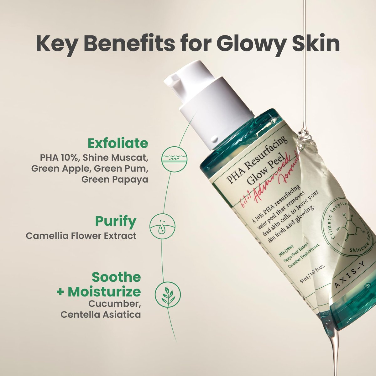 AXIS-Y PHA Resurfacing Glow Peel - 10% PHA Fruit Extract Mild Peeling Gel Exfoliator for Glass Skin Avelisse