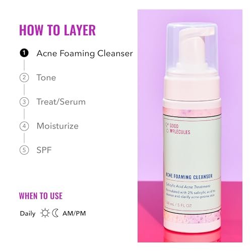 Good Molecules Acne Foaming Cleanser - 2% Salicylic Acid Face Wash for Acne-Prone Skin, Gentle Foaming Cleanser with Alcohol-Free Witch Hazel & Aloe, 5 Fl Oz - görsel 12